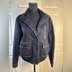 Lauren Jeans Co. Vintage Dark Blue Jean Quilted Denim Bomber Jacket